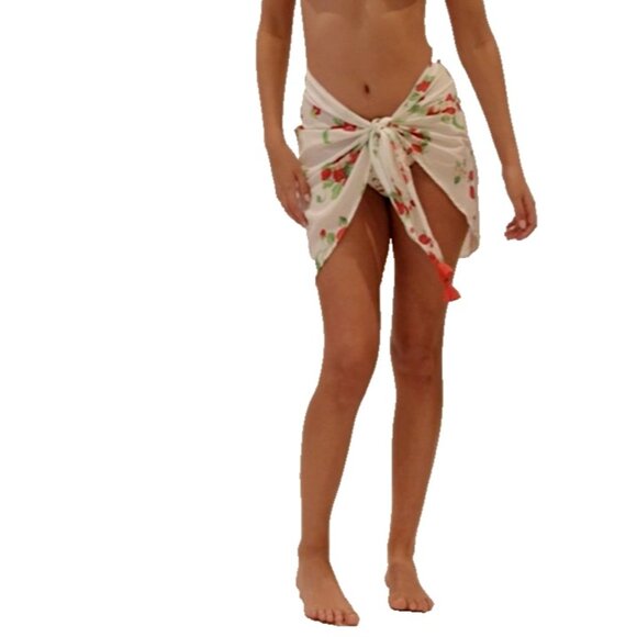 Pilyq Strawberry Fields Sarong Swim Cover Pareo Skirt - Picture 1 of 4